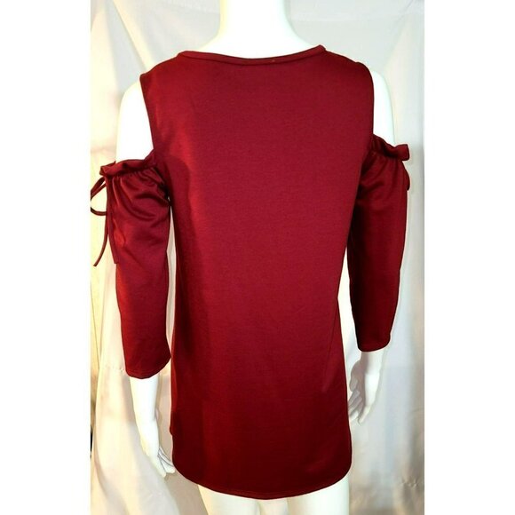Lilypad Cold Shoulder Blouse - Beautiful Dark Red - Size S - Picture 4 of 10